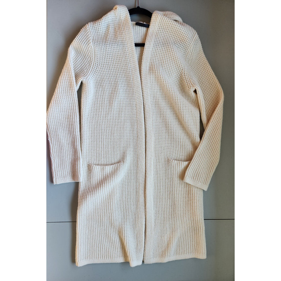 Jenni Kayne Wool/Cashmere Hooded Waffle Knit Long Cardigan Sz XS Oatmeal #1K501 - Picture 5 of 15